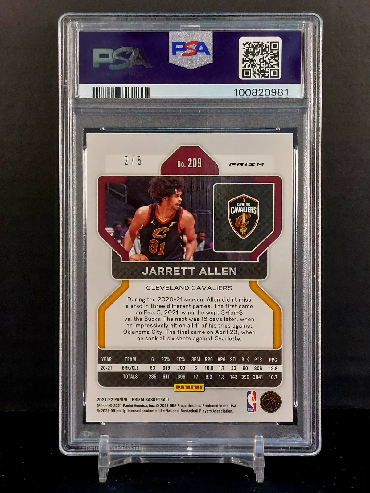 JARRETT ALLEN #/10 #209 - 2021-22 Panini Prizm Neon Green Fast Break Prizm