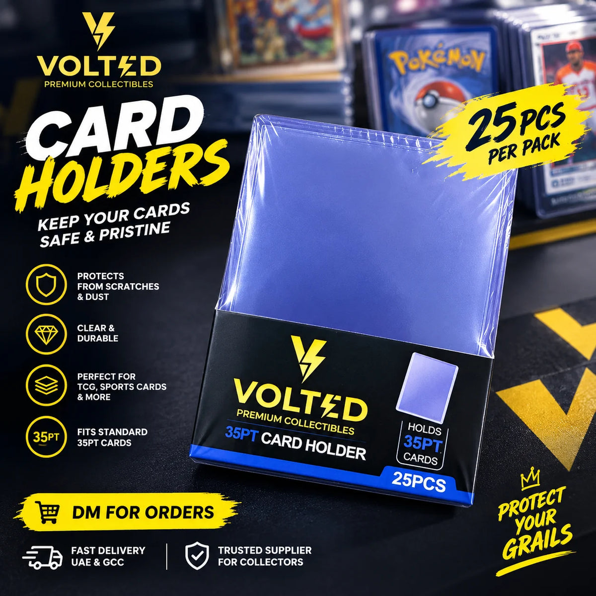 "VOLTED" TOPLOADERS Sleeves 3" x 4" for Standard Size Cards  (25 Toploaders)
