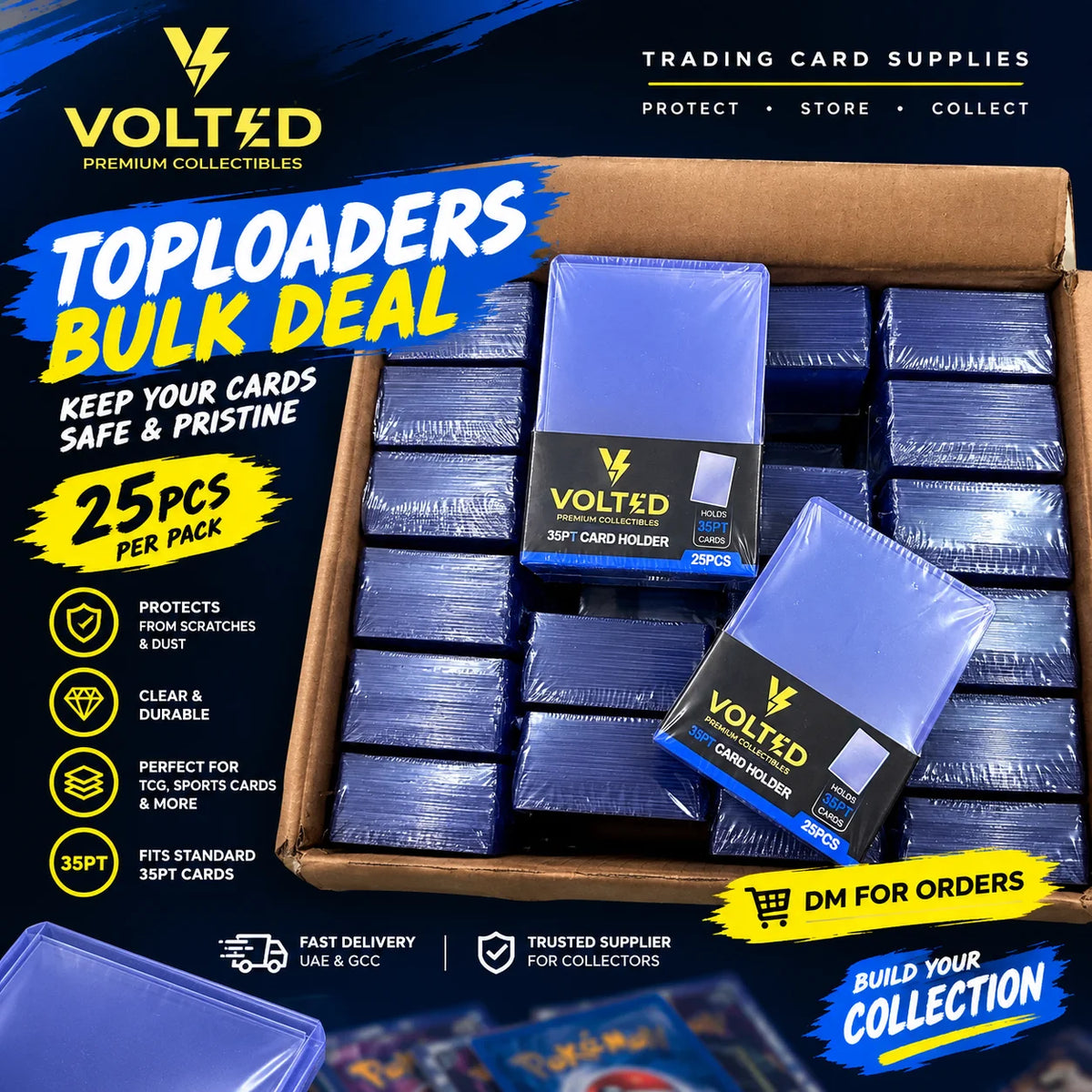 VOLTED TOPLOADERS Sleeves 3" x 4" for Standard Size Cards  (1 BOX = 40 PACK = 1000PCS)