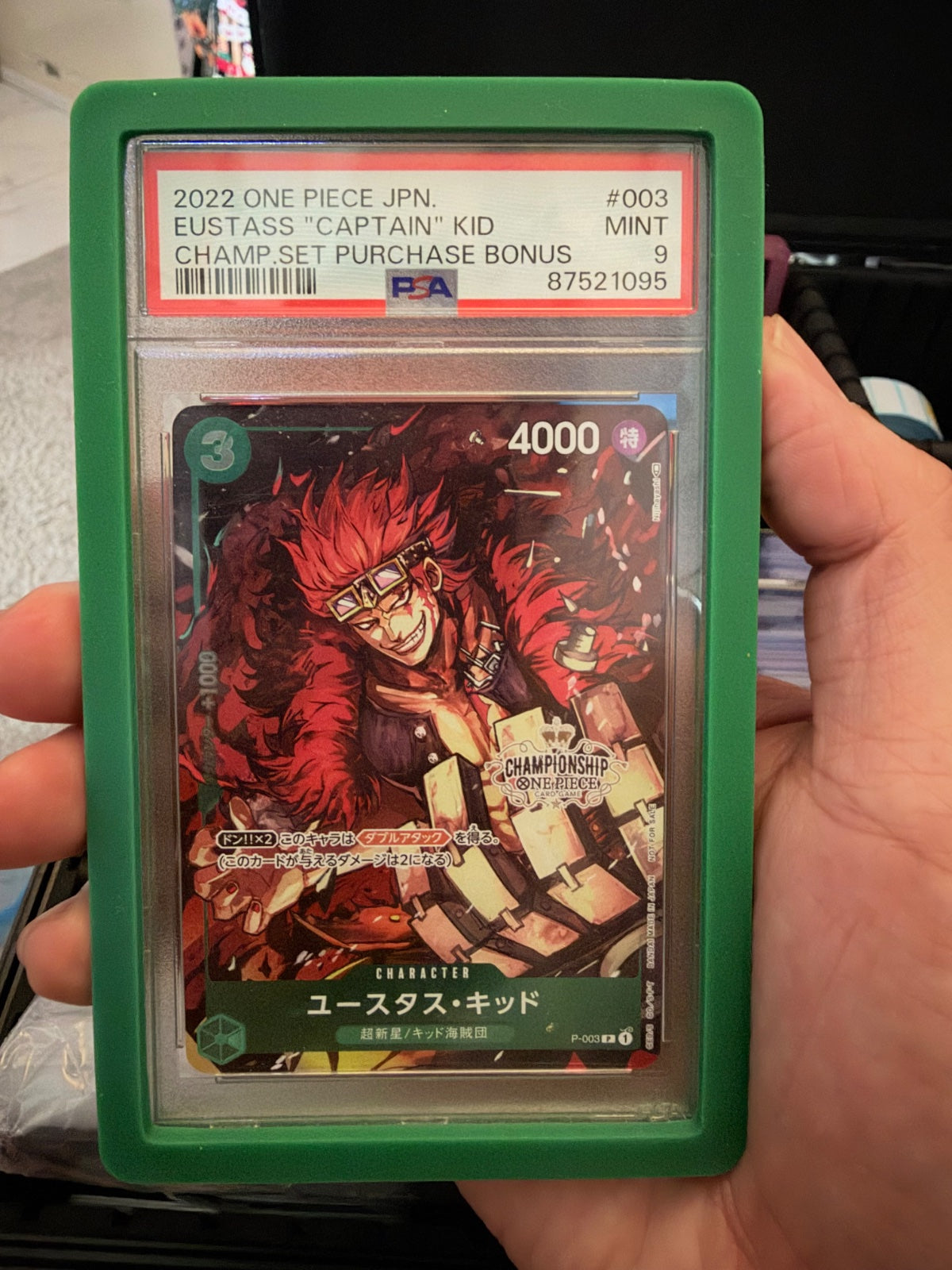 Eustass"Captain"Kid (Store Championship Vol. 2 Winner) P-003 (One Piece Promotion Cards) — PSA 10