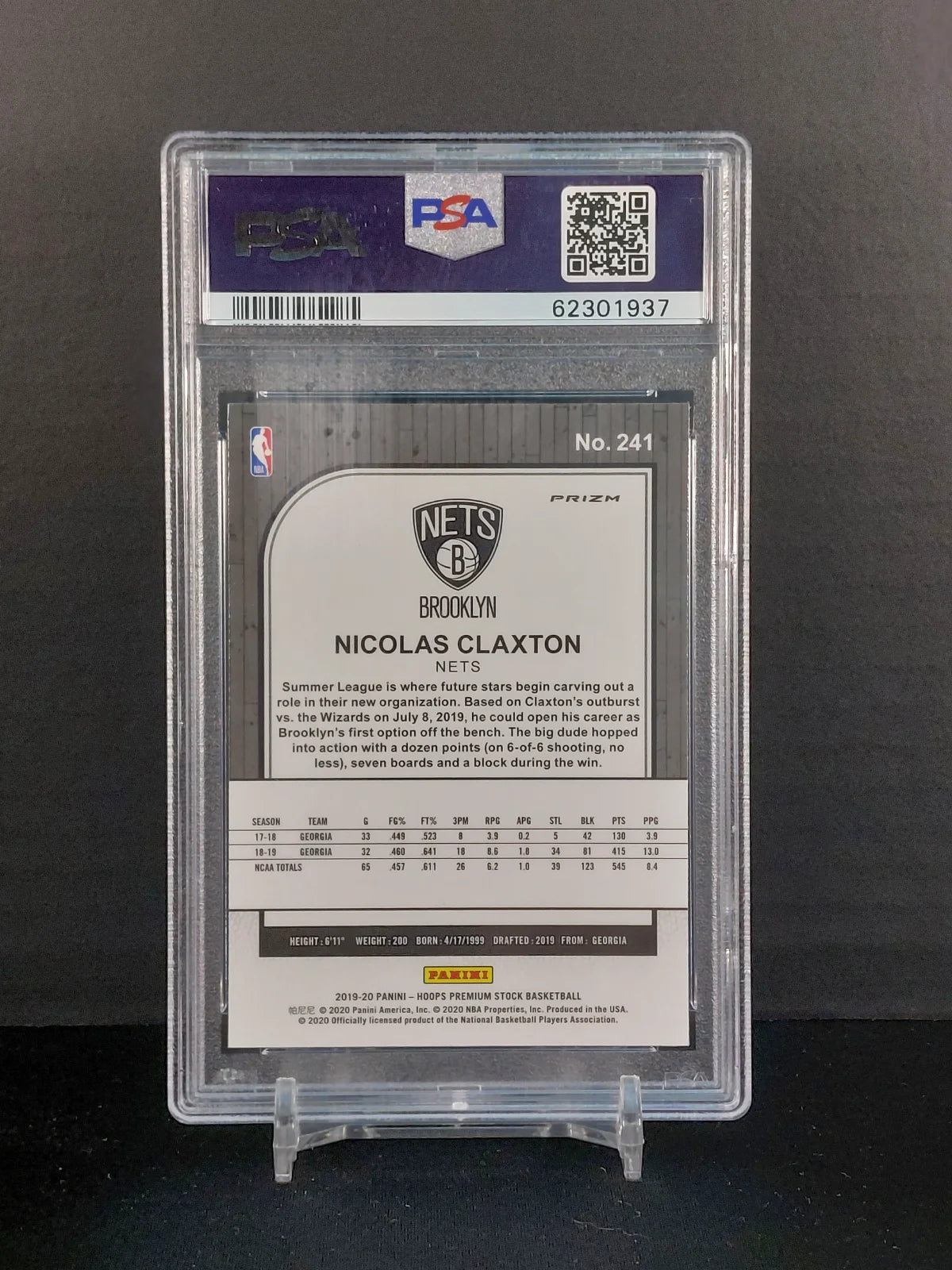 NICOLAS CLAXTON #241 - 2019-20 Hoops Premium Stock Sulver Prizm