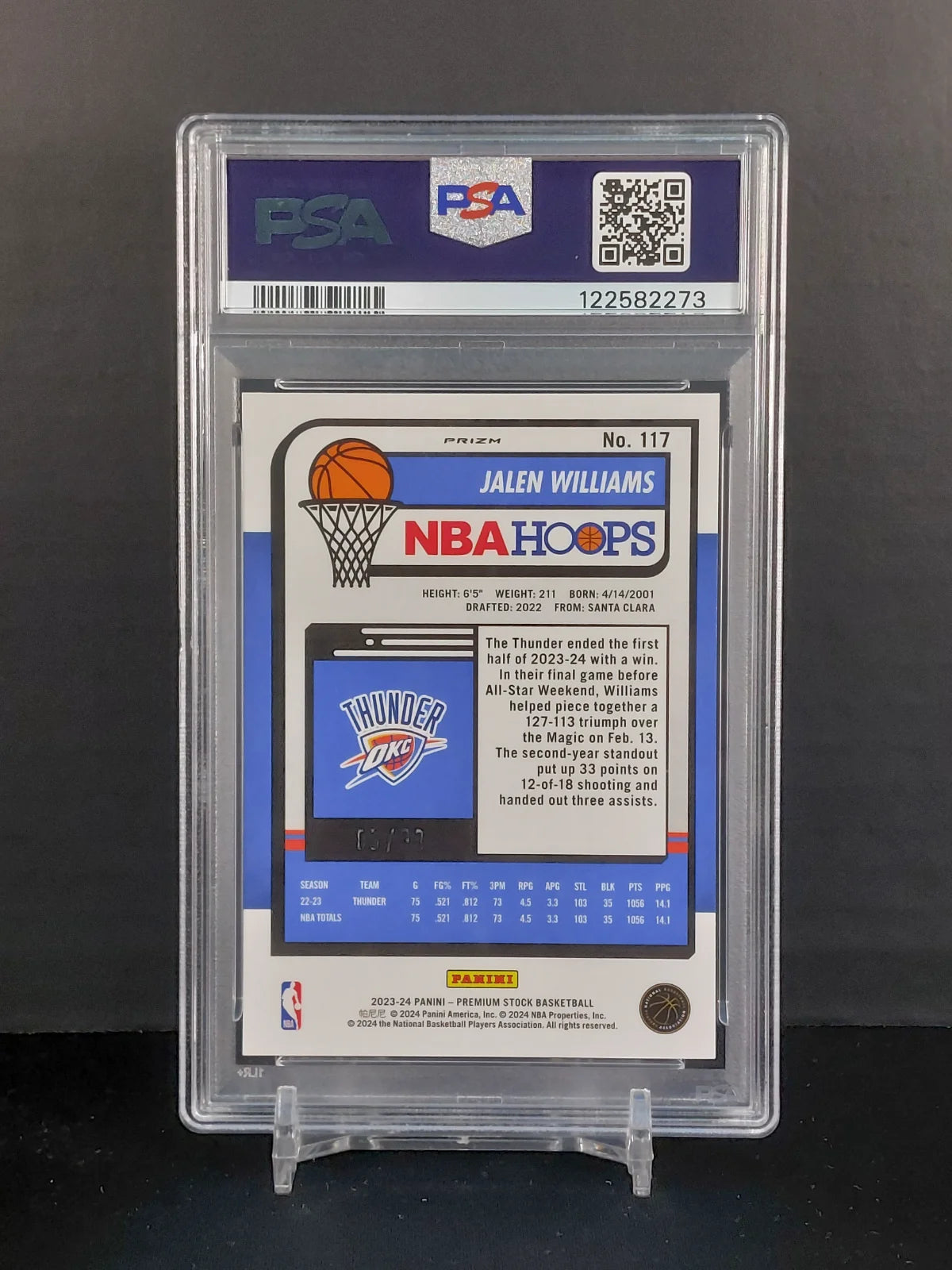 JALEN WILLIAMS (#/99) #117 - 2023-24 Hoops Premium Stock, Blue Ice Prizm /99