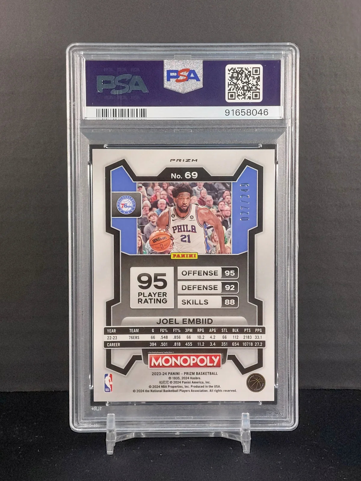 JOEL EMBIID (#/249) #69 - 2023-24 Panini Prizm Monopoly, Brown /249