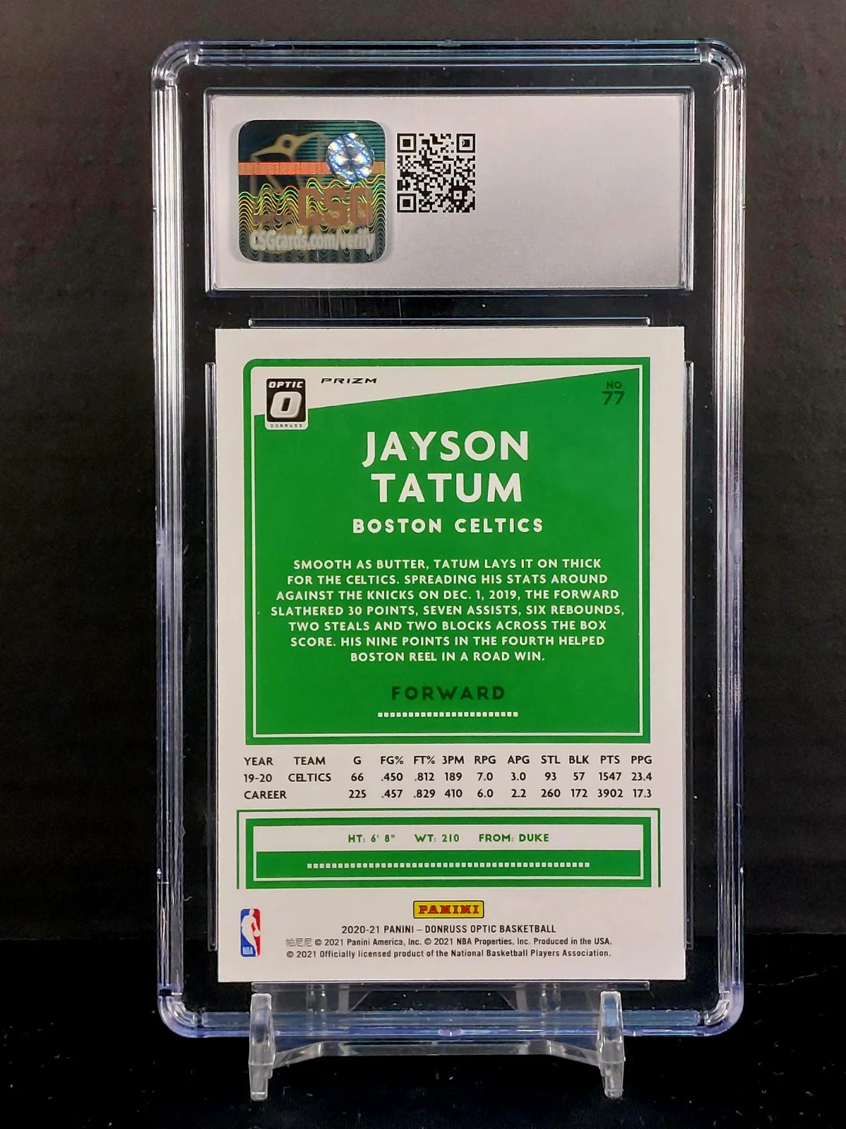 JAYSON TATUM #77 - 2020-21 Donruss Optic, Blue Velocity Prizm