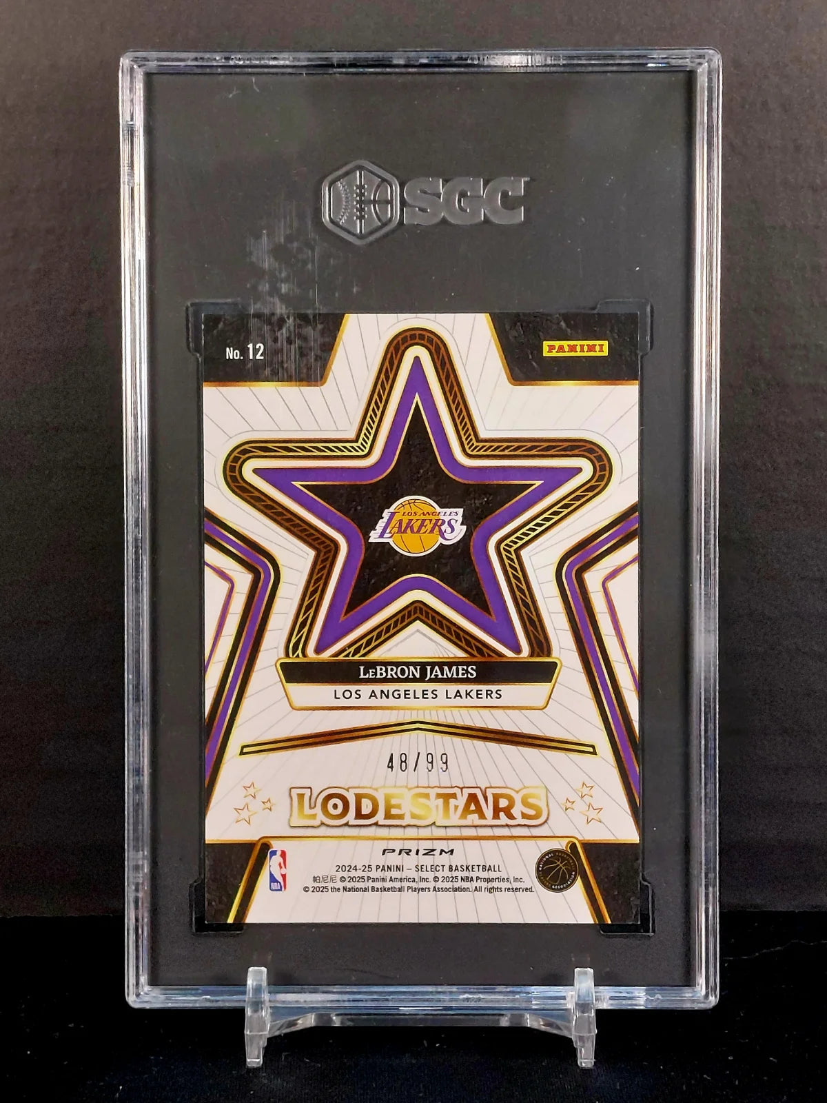 LEBRON JAMES (#/99) #12 - 2024-25 Panini Select, Lodestars Pink Cracked Ice Prizm /99