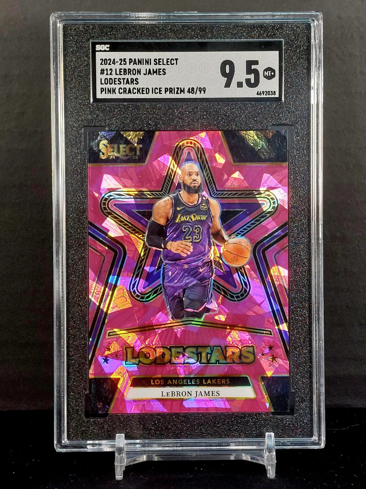 LEBRON JAMES (#/99) #12 - 2024-25 Panini Select, Lodestars Pink Cracked Ice Prizm /99