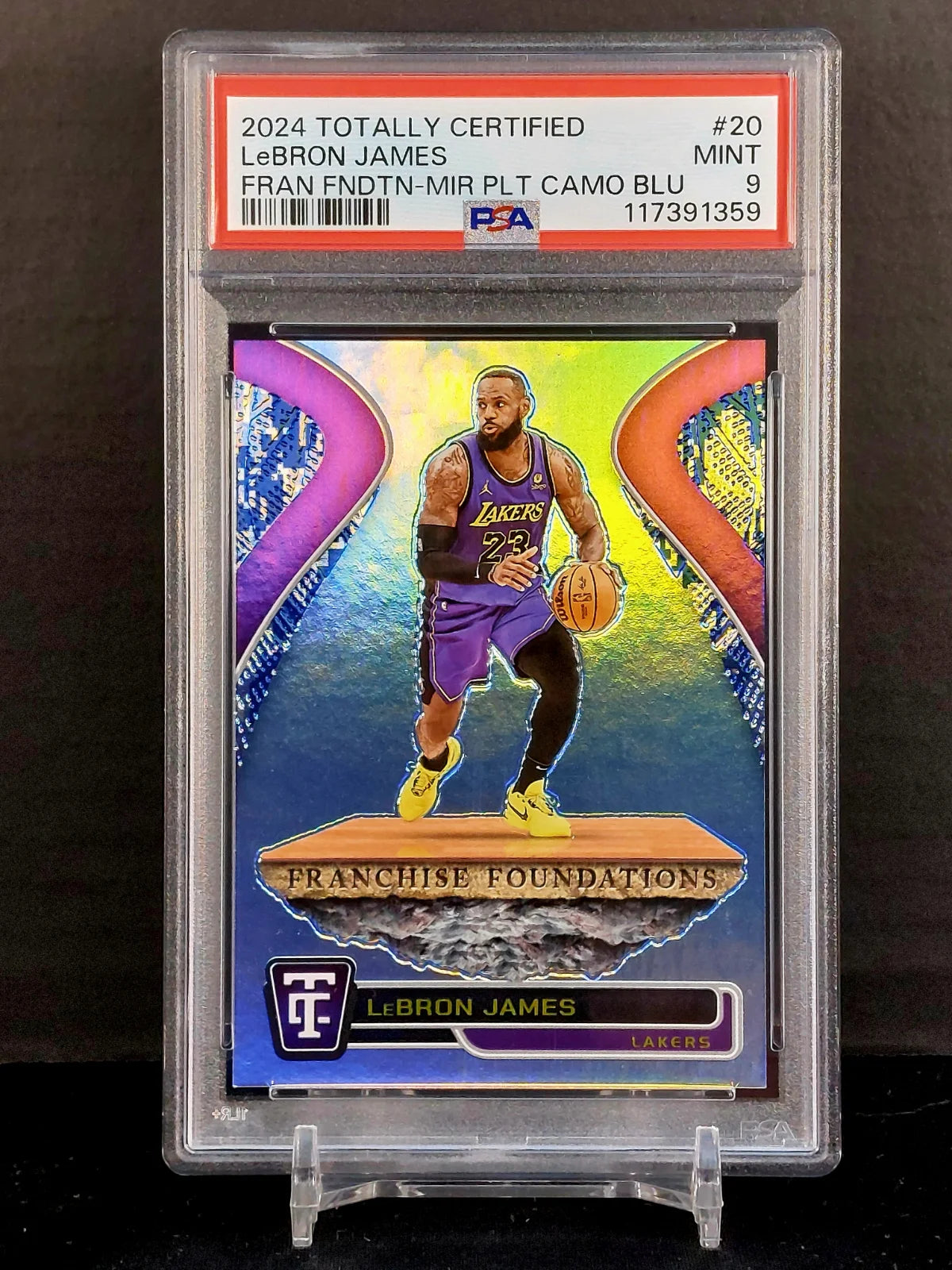 LEBRON JAMES (#/35) #20 - Panini Totally Certified, Franchise Foundations, Mirror Platinum Camo Blue /35