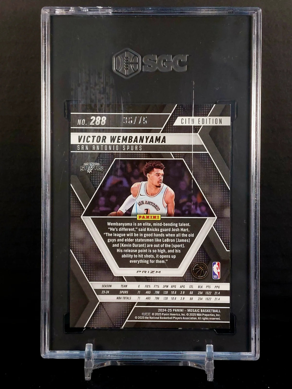 VICTOR WEMBANYAMA (#/75) #288 - 2024-25 Panini Mosaic, Red Fluorescent Prizm /75