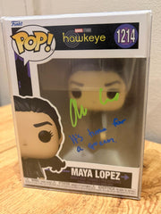 ALAQUA COX SIGNED with qoute MAYA LOPEZ HAWKEYE FUNKO POP