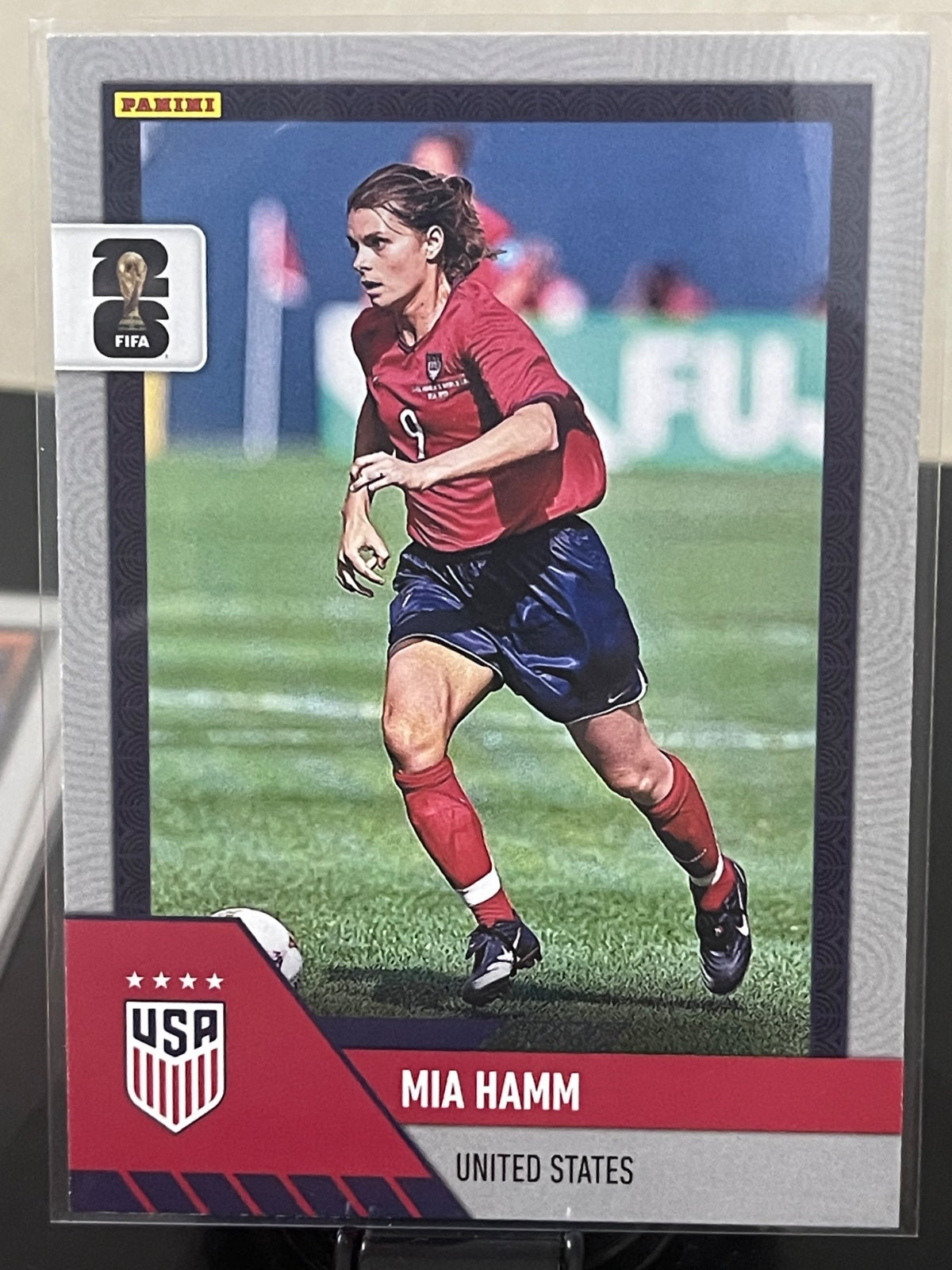 Mia Hamm #S8 Starter Pack Card from the 2026 Panini Prizm Monopoly FIFA World Cup collection