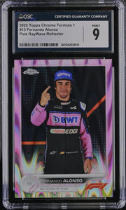 Fernando Alonso - 2022 Topps Chrome Formula 1 #13 Pink RayWave Refractor, numbered 20/75 CGC 9