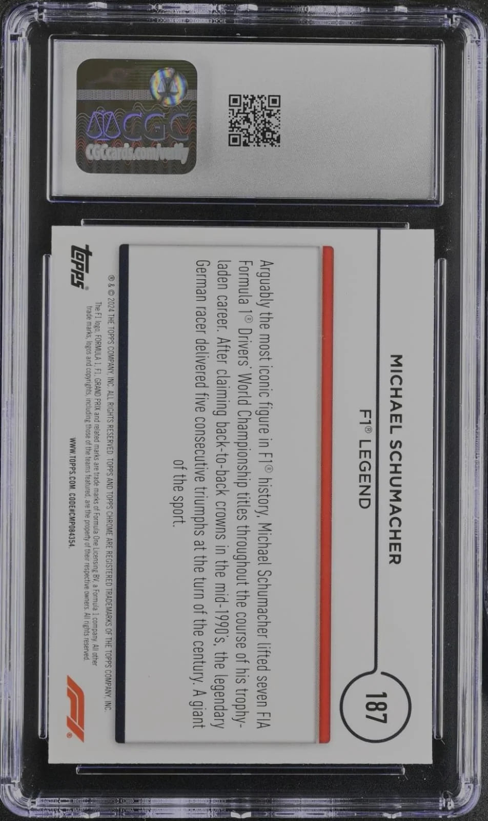 Michael Schumacher - 2024 Topps Chrome Formula 1 #187, “Legends” insert - CGC 9
