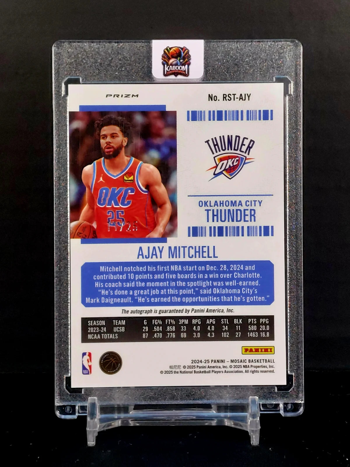 AJAY MITCHELL (RC, AU #/25) #RST-AJY - 2024-25 Panini Mosaic, Rookie Season Ticket White Prizm Auto /25