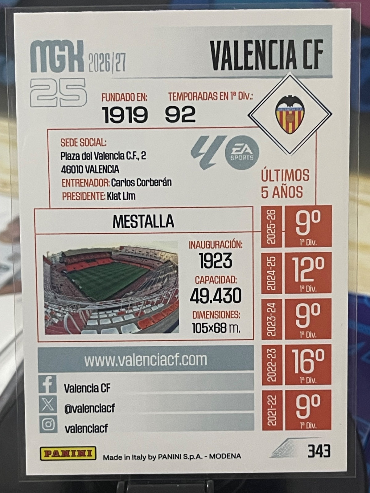 Valencia CF MegaCracks La Liga 2026/27 25th Anniversary
