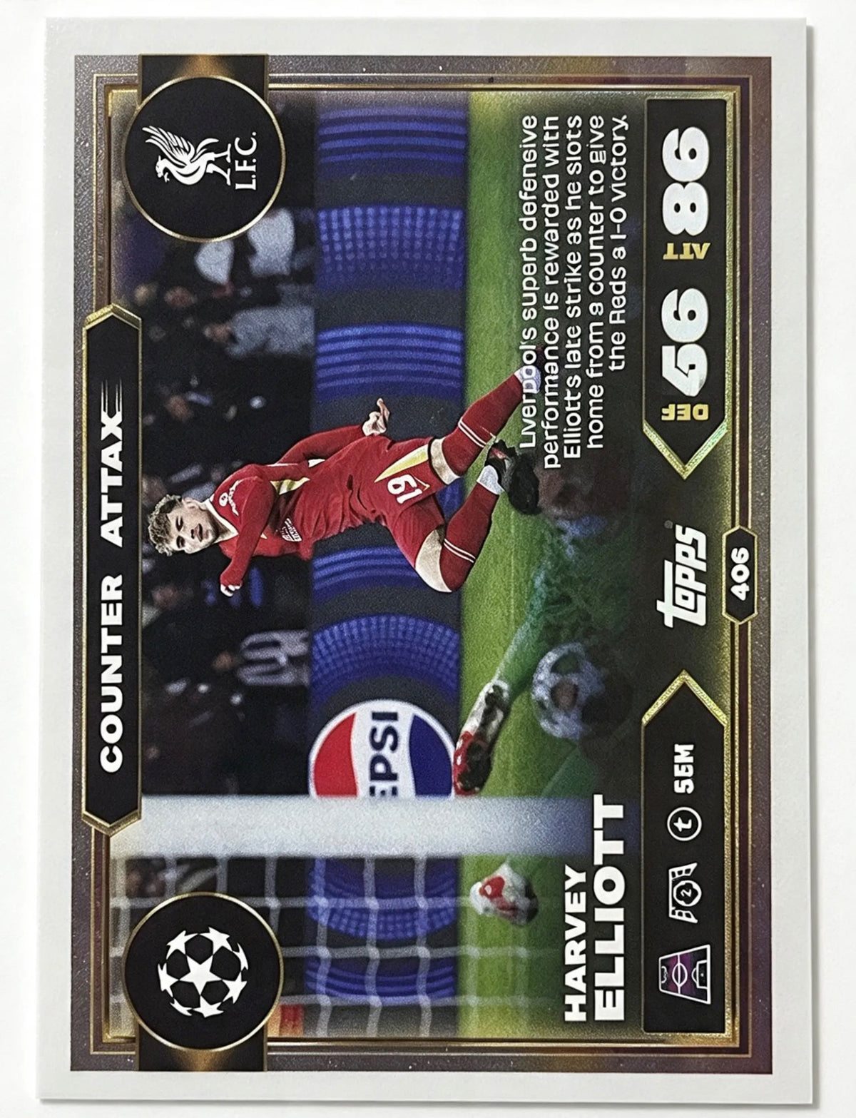 Harvey Elliott Counter Attax card (#406) from the Topps Match Attax UEFA Club Competitions 2025/26