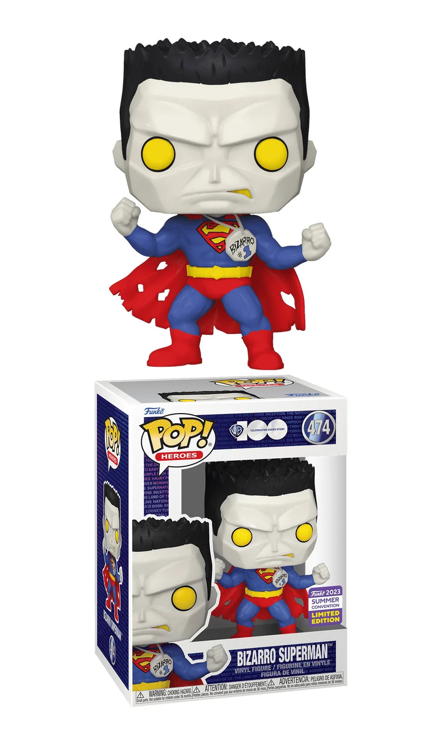 Funko Pop! Heroes : WB 100 Bizarro Superman # 474 2023 Summer Convention Shared Exclusive