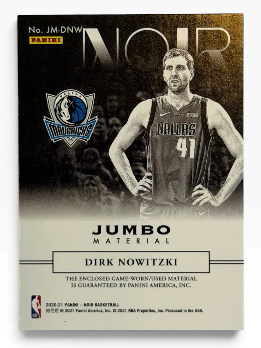 2020-21 Panini Noir Dirk Nowitzki Jumbo Material Gold 01/10