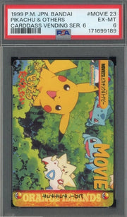 1999 Japanese Bandai Carddass Vending Series 6, “Movie 23: Pikachu & Others” Pokemon PSA6