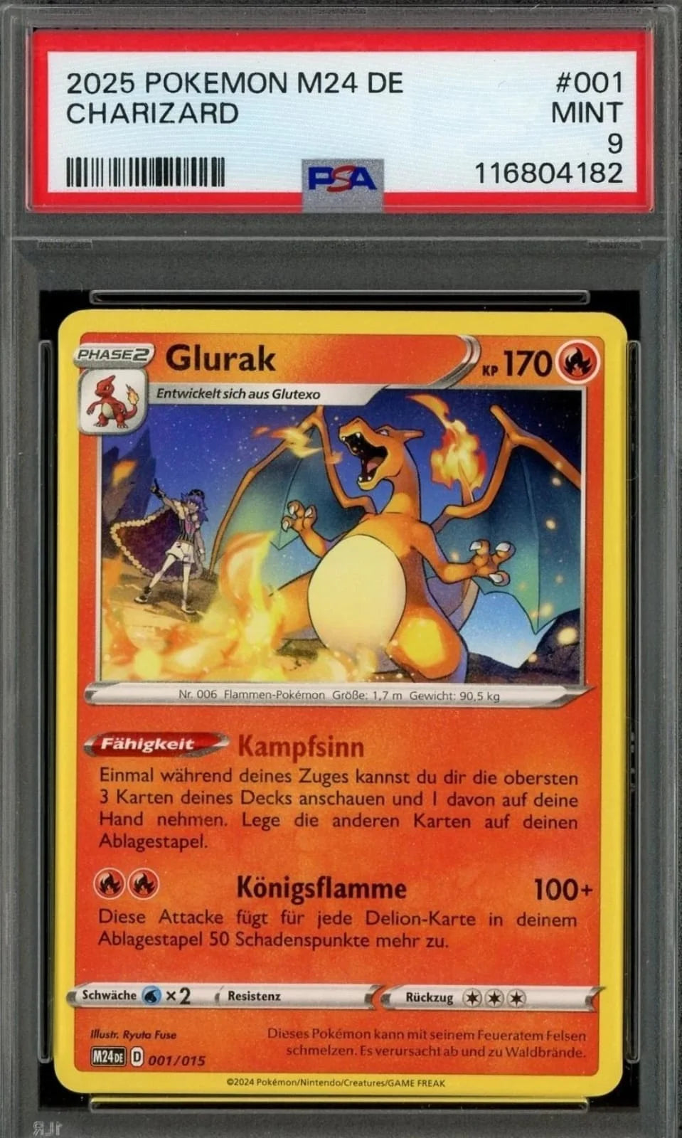 2025 Pokémon M24 DE #001 Charizard, German-language card PSA9