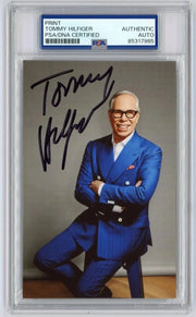 An authentic Tommy Hilfiger autographed photographic print, certified and encapsulated by PSA/DNA