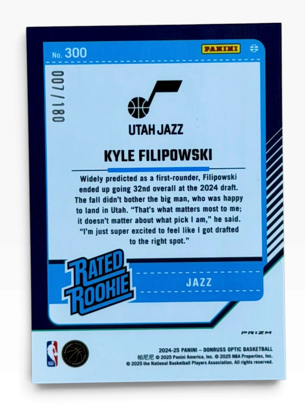 2024-25 Panini Optic Donruss Kyle Filipowski Rated Rookie Blue Sparkle /180