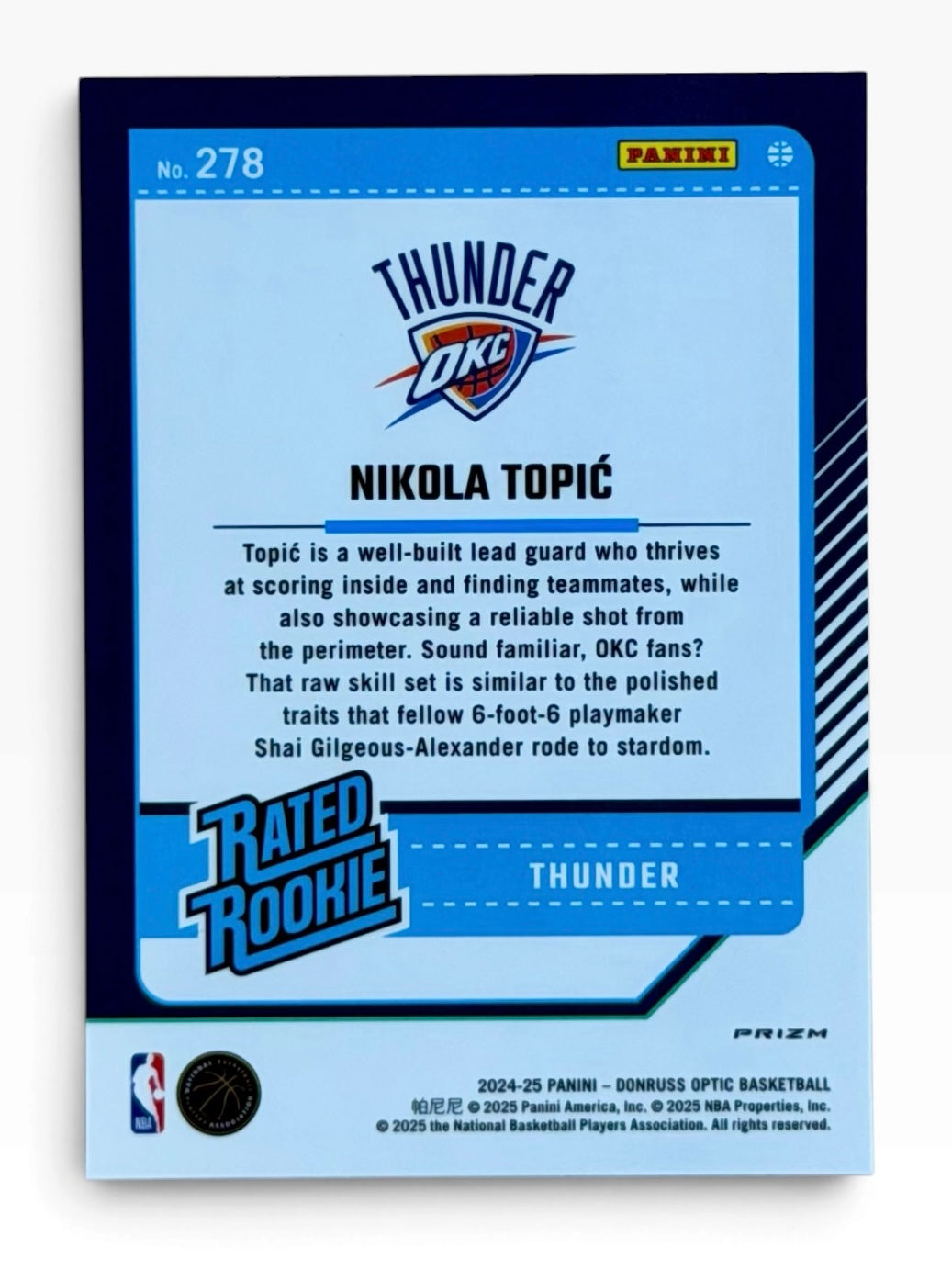 2024-25 Panini Optic Donruss Nikola Topic Rated Rookie Red Sparkle