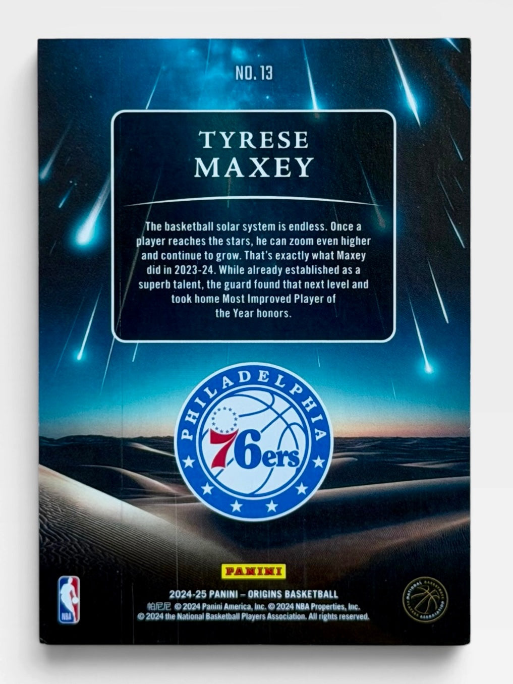 2024-25 Panini Origins Tyrese Maxey Meteor Shower Neon Blue /25