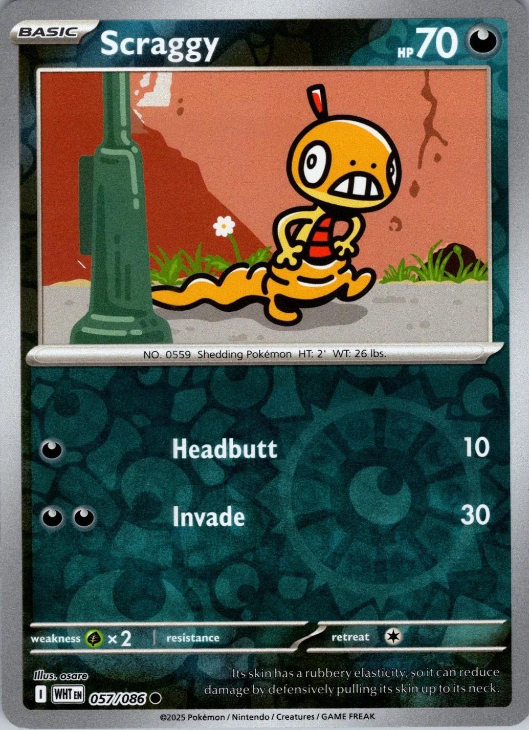 Scraggy 057/086 · Reverse Holofoil (White Flare)