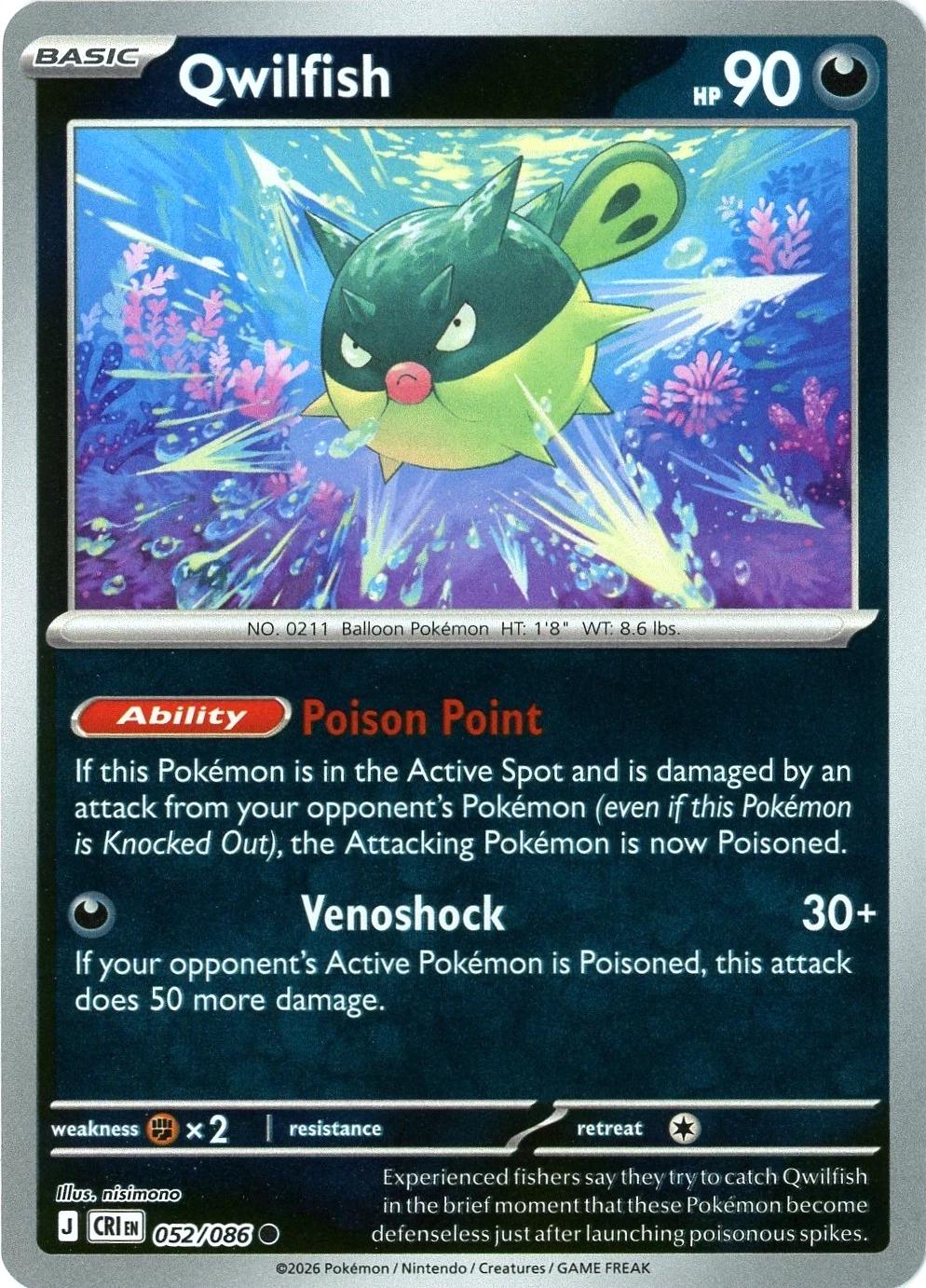 Qwilfish 052/086 · Reverse Holofoil (Chaos Rising)