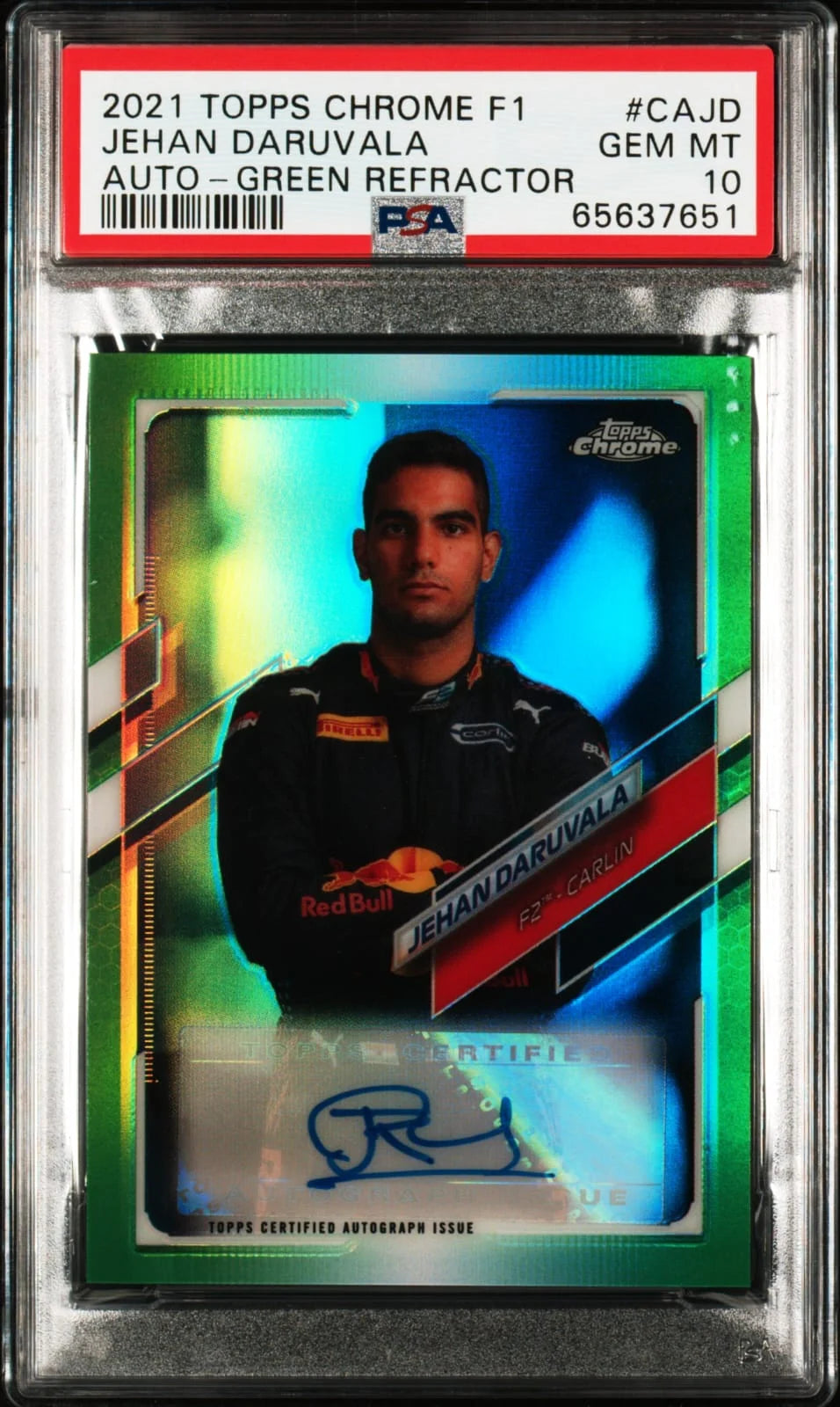 2021 Topps Chrome Formula 1 Jehan Daruvala Green Refractor Auto #CA-JD Serial-numbered 89/99 PSA10