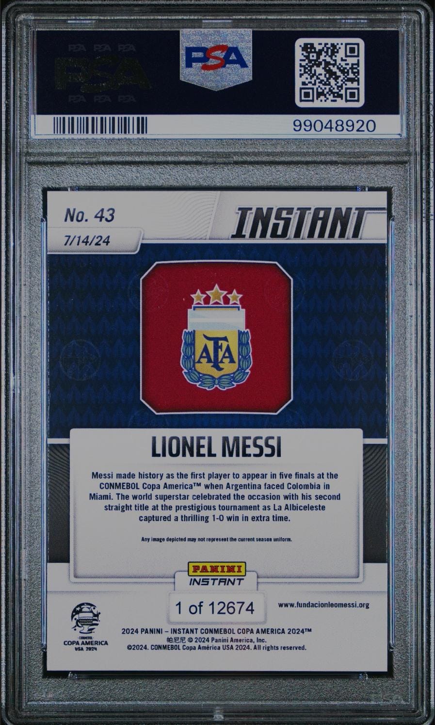 2024 Panini Instant Lionel Messi Copa América #43, PSA 9