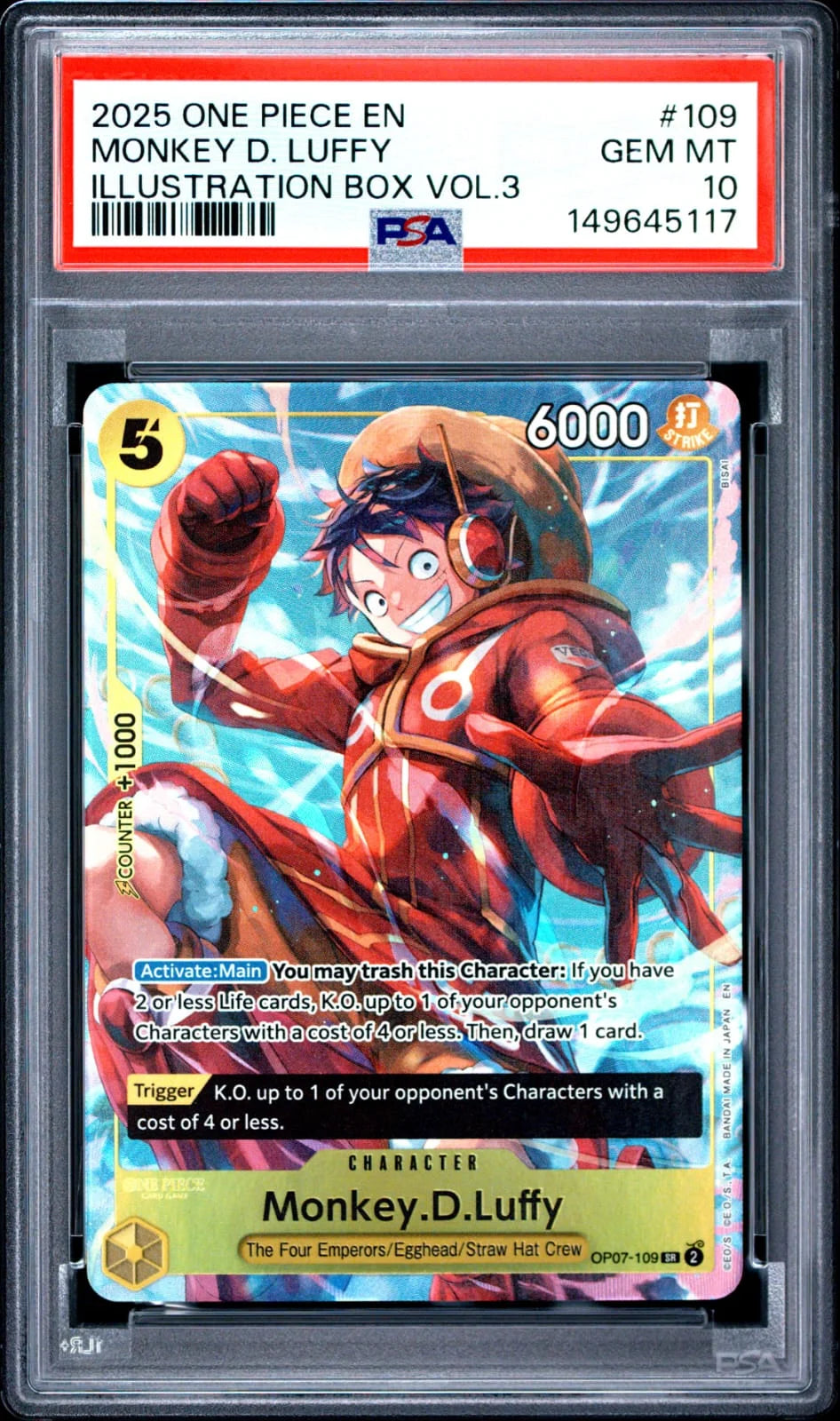 2025 One Piece Illustration Box Vol. 3, Monkey D. Luffy #109 PSA10