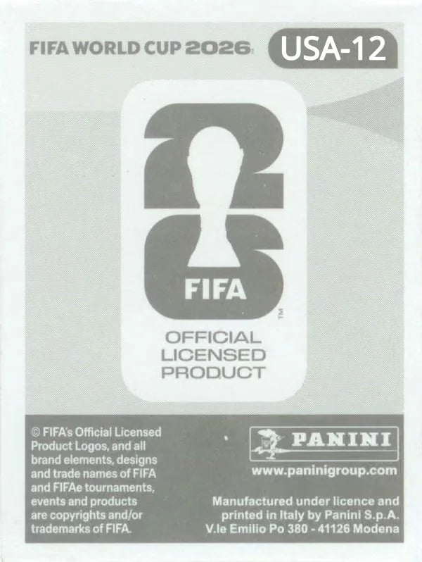 Panini FIFA World Cup 2026 Sticker USA 12 Timothy Weah US Edition