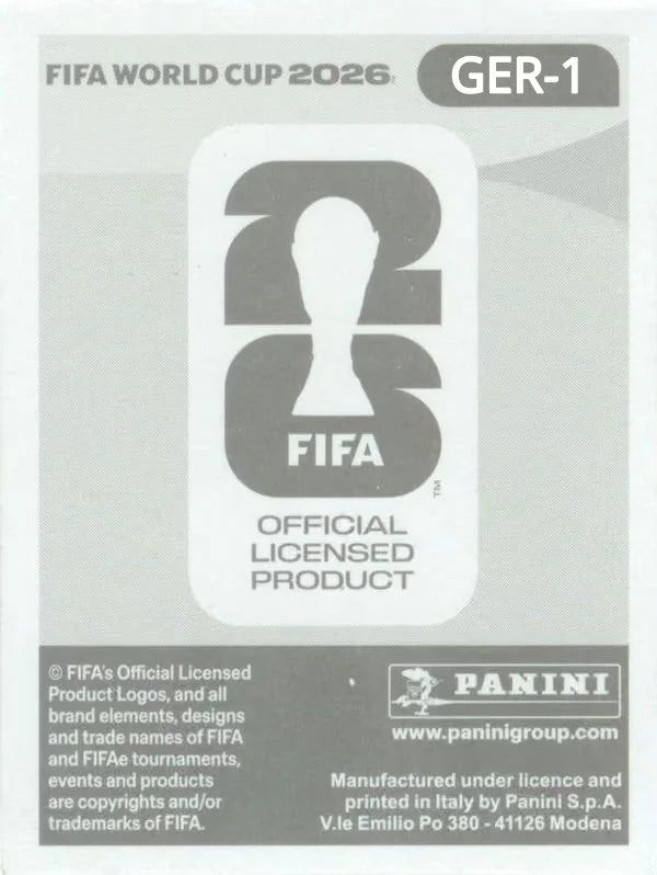 Panini FIFA World Cup 2026 Sticker GER 1 Germany Emblem Foil US / International Edition