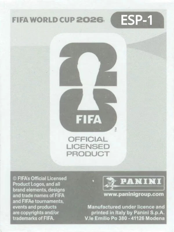 Panini FIFA World Cup 2026 Sticker ESP 1 Spain Emblem Foil US / International Edition