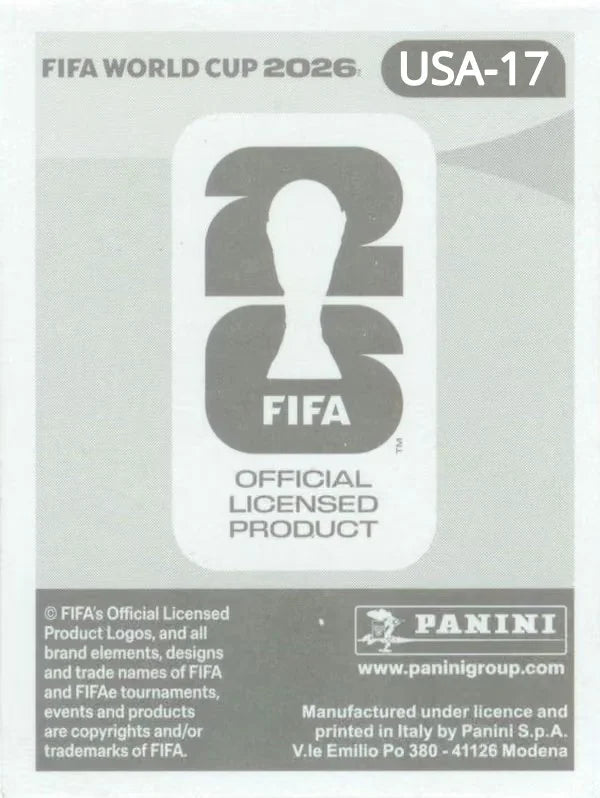Panini FIFA World Cup 2026 Sticker USA 17 Brenden Aaronson International Edition