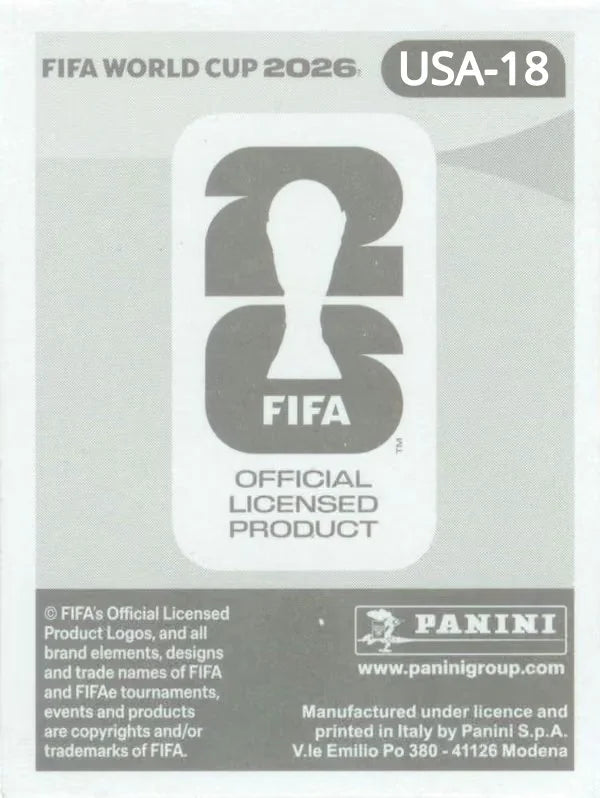 Panini FIFA World Cup 2026 Sticker USA 18 Ricardo Pepi International Edition