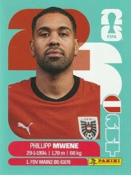 Panini FIFA World Cup 2026 Sticker AUT 8 Phillipp Mwene International Edition