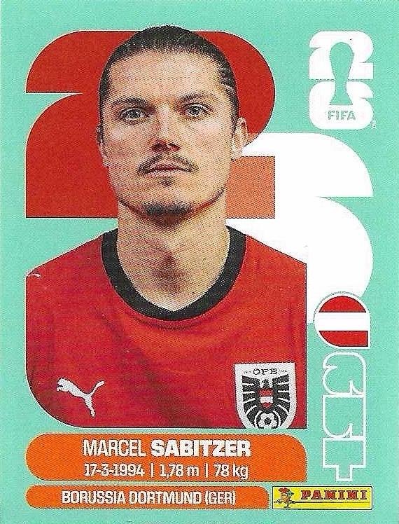 Panini FIFA World Cup 2026 Sticker AUT 11 Marcel Sabitzer International Edition