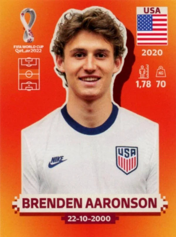 Panini FIFA World Cup Qatar 2022 Sticker USA 10 Brenden Aaronson Orange