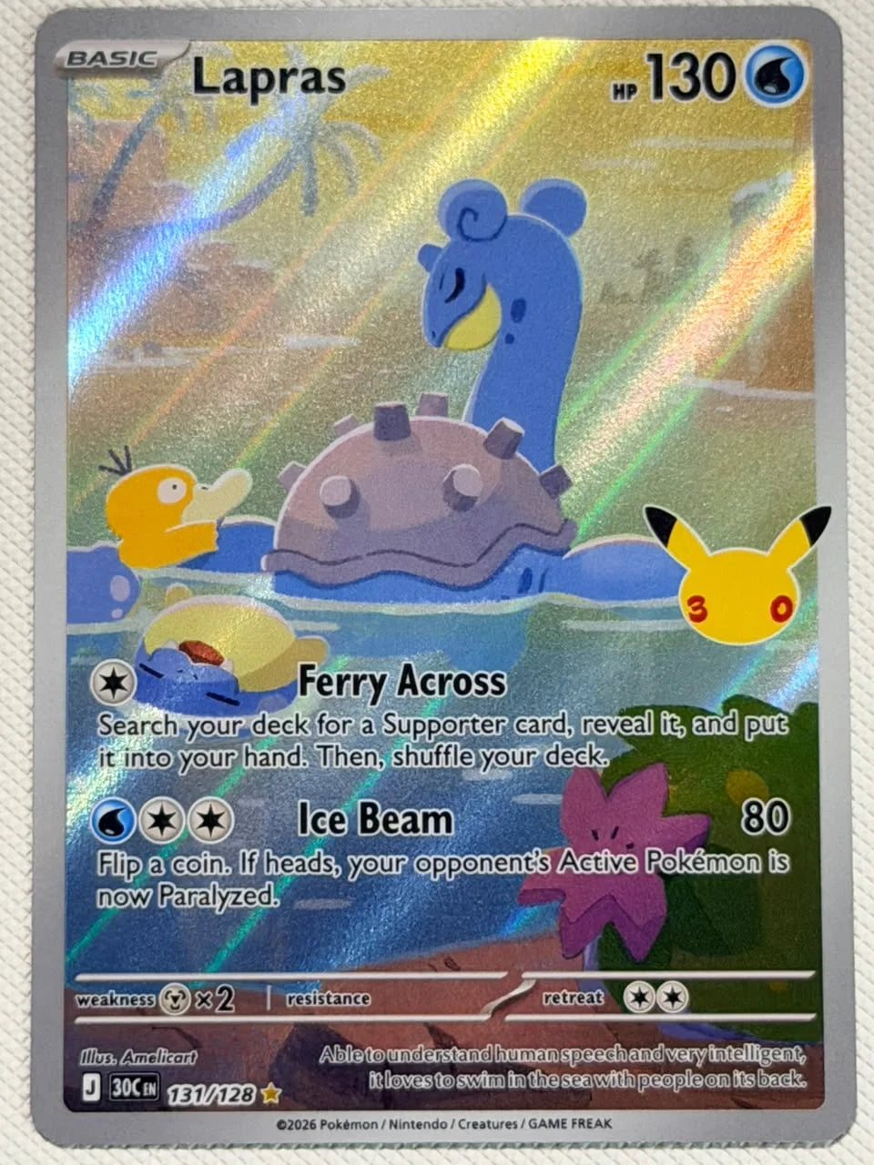 Lapras 30th Celebration Illustration Rare • 131/128 Holofoil
