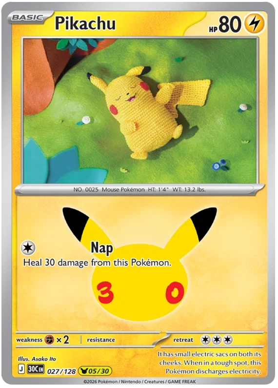Pikachu 30th Celebration Pikachu Rare • 027/128 Holofoil