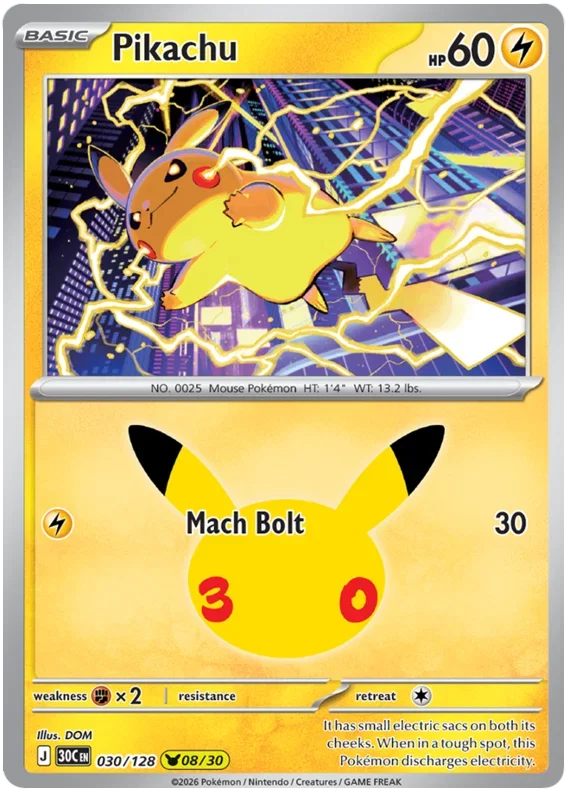 Pikachu 30th Celebration None • 030/128 Holofoil