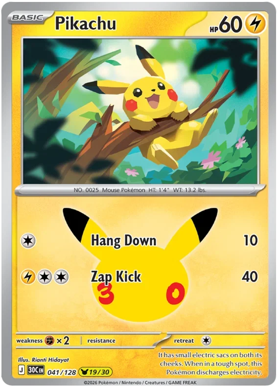 Pikachu 30th Celebration None • 041/128 Holofoil