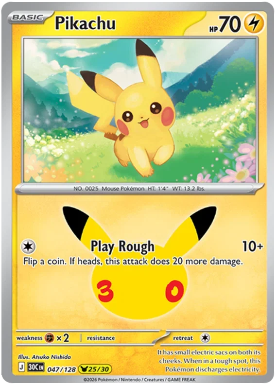 Pikachu 30th Celebration None • 047/128 Holofoil