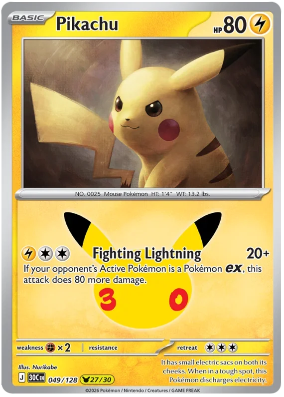 Pikachu 30th Celebration None • 049/128 Holofoil