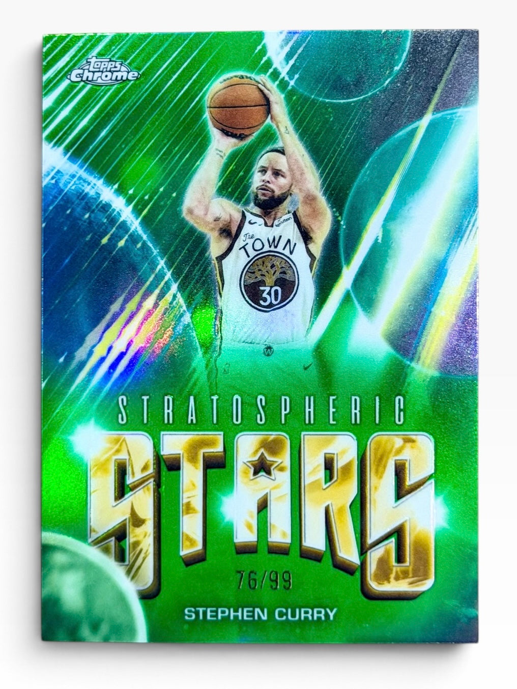 2025-26 Topps Chrome Update Stephen Curry Strathospheric Star Green Refractor /99