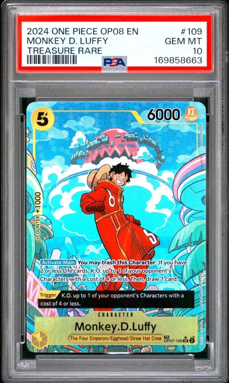 Monkey D. Luffy - 2024 One Piece Two Legends OP07-109, Super Rare Treasure Rare PSA 10