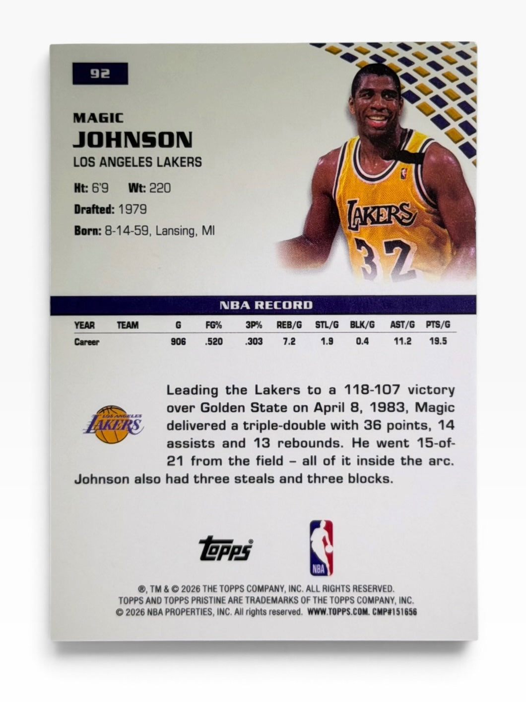 2025-26 Topps Pristine Magic Johnson Lavander Refractor /125