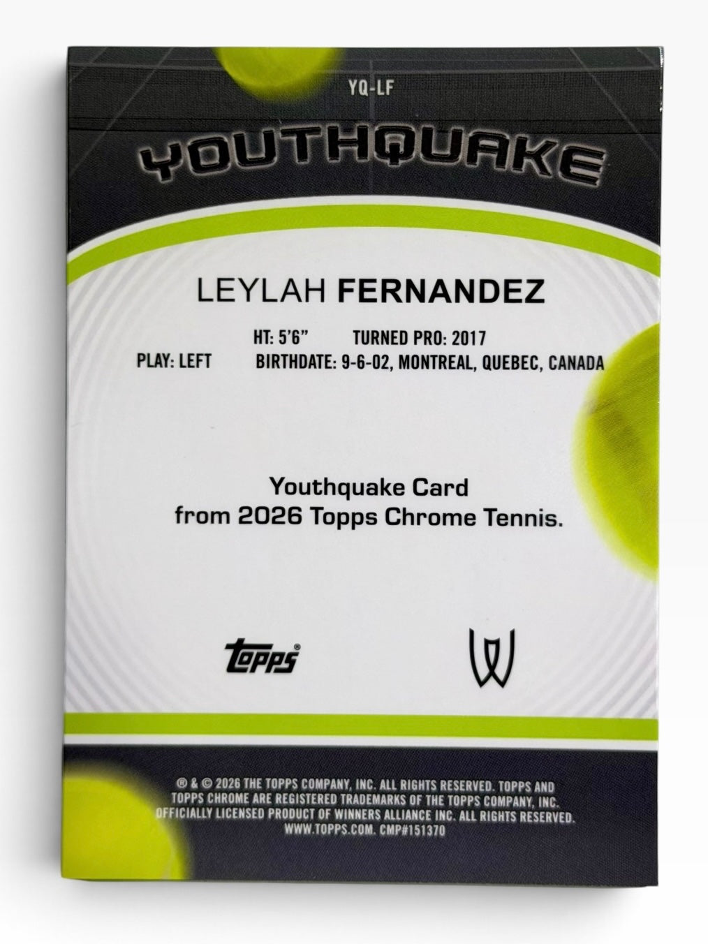 2026 Topps Chrome Tennis Leylah Fernandez Youthquake Refractor